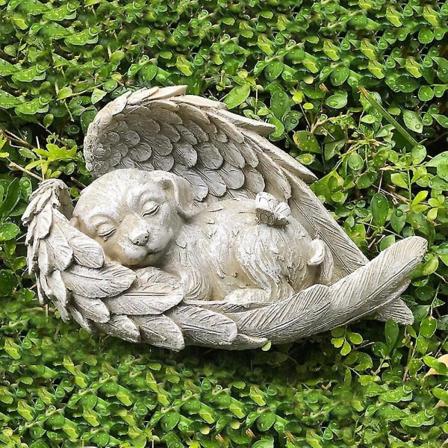 Engel Hund Kat Dekoration Statue Harpiks Husdyr Mindesmærke Udendørs Have