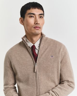 GANT - Cardigan i lammeull til herre dk sand melange