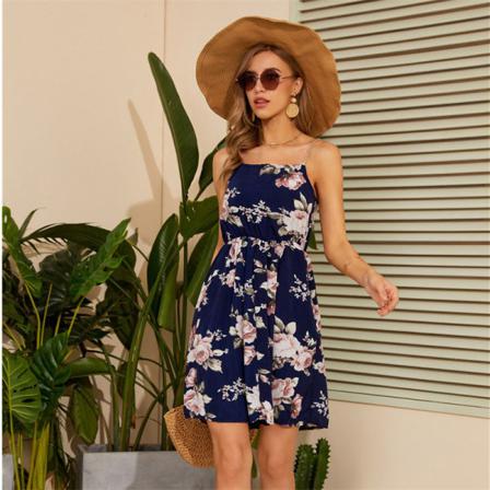 Sommarklänning För Kvinnor Elegant Chiffong Broken Flower Lace-up Slim A