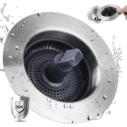 Oppgradert kjøkkenvaskavløp i rustfritt stål, 3-i-1 popup-vaskpropp - 1 pakke