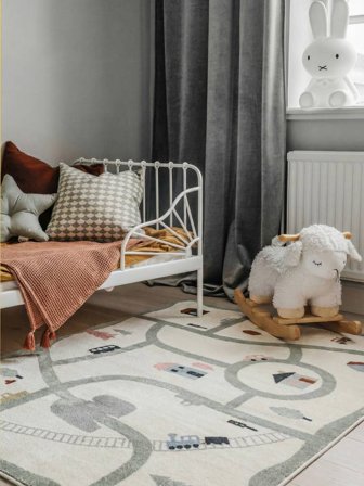 Lavable Tappeto Bambini Motivo Stradale Giocoso Road Map Bianco/Multicolore Oeko-Tex