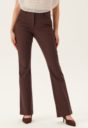 Bubbleroom - Mid Waist Stretchy Flared Trousers - Dark brown - Kläder