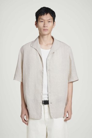 COS Men's Linen Short-Sleeve Shirt in Beige