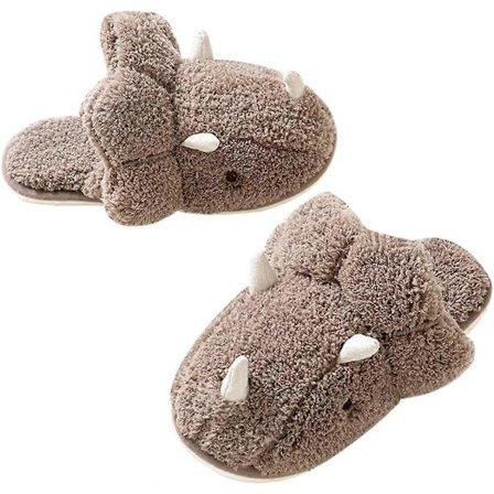 Voksne Unisex Dyresko Fluffy Plys Dinosaur Design Hjemmesko Sjove Triceratops Sko Anti-Slip Soveværelse Sko