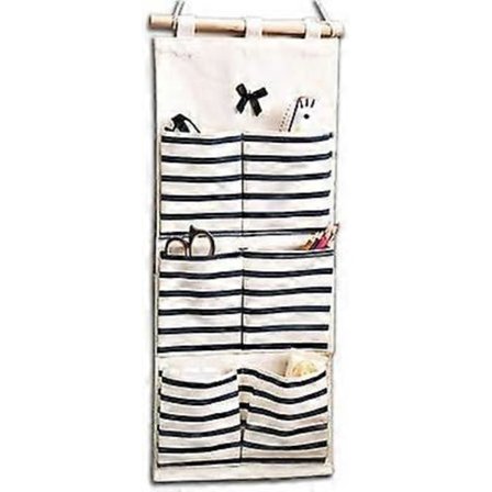 WJTG Randig Hängande Förvaringsväska Korg Förvaringspåse Tyg Väggorganisatör Väska, BlueJ