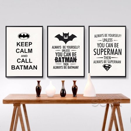 Svartvit Superman väggkonst canvas tryck affisch, enkel mode svartvit konst ritning dekor (Set om 3 oramade, 20''x28'')