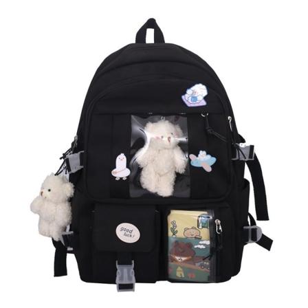 Søt jenteryggsekk Kawaii Bear Decoration Vanntett Multi-Pocket Nylon skoleryggsekk 5 Bag only