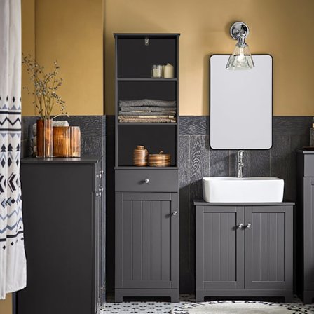 SoBuy Hög skåp badrumshörnshylla med Högstomme m hylla BZR17-DG Grå