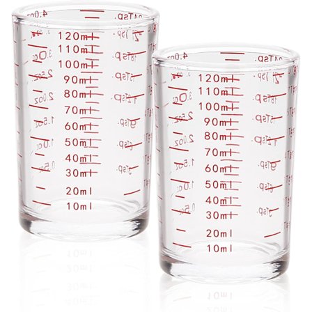 Målebeger Skuddglass 4 Ounce/120ML Flytende Tungt Høyt Espressoglass Kopp Rød Linje (2, Rød)