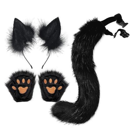 Lolita-simulaatiopehtoinen kynsipehmeä plyysikettukorvainen panta Tekoturkis Pitkä tassu Cosplay-rekvisiitta Halloween-juhlatarvikesarja Black