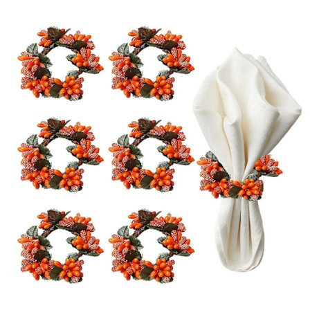 6 stk. Røde Kunstige Bær Serviettringer til Julebordsdekor, Oransje