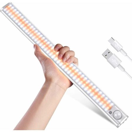 160 LED-lampor för garderob, USB-uppladdningsbar rörelsesensor, kontinuerlig dimning, 3 automatiska belysningslägen