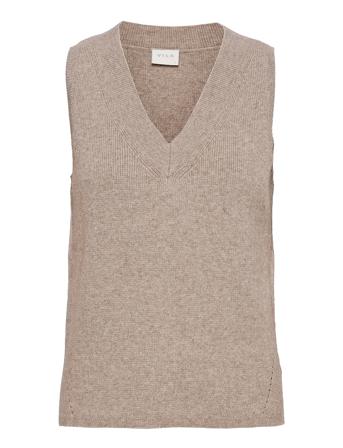 Viril Knit Rib V-Neck S/L Vest - Fav Beige Vila