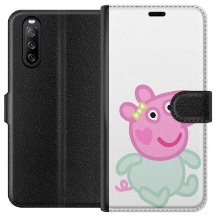 Yhteensopiva Lompakkokotelo Sony Xperia 10 III Peppa Pig vauvahahmo pastelliväreissä, suloinen piirretty lasten kuvitus pehmeällä minimalistisella