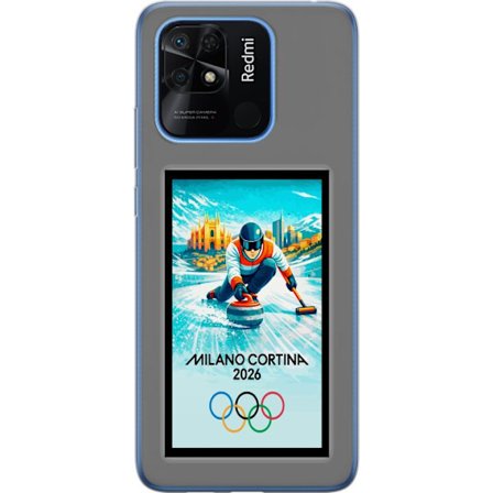 Kompatibelt Mobildeksel til Xiaomi Redmi 10C Ishockeyillustrasjon med spillere i bevegelse på isen, Milano Cortina 2026, Milan-landemerker og olympisk