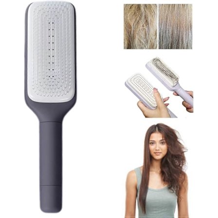 Selvrensende hårbørste til kvinder, et-klik rengøringskam, udtrækkelig kam, antistatisk massagekam til voksne og børn