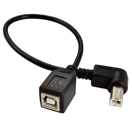 USB 2.0 Typ-B skrivarkabel USB B hona till typ-B hane (90 grader UPP/NER/Höger/vänster vinkel) Kort förlängningskabel