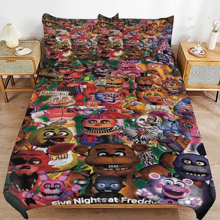 x228 Five Nights at Freddy's FNAF Dynetrekk Mikrofiber Sengetøy Sett 3D Trykt Lettvekt 3-delt Dynesett, 1 Dynetrekk Og 2 Puter
