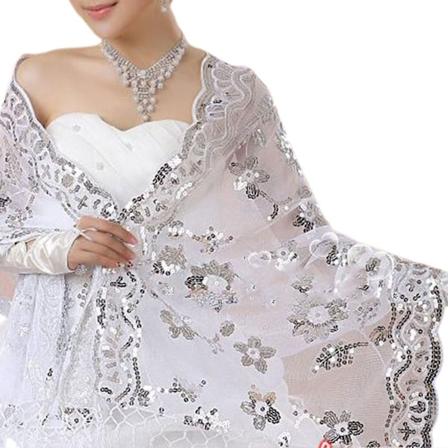 Ny Brud Bryllupskledning Kvinner Cheongsam Sjal Hvit Spets Broderte Paljetter Lon