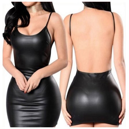 Kvindes Faux PU Læder Rygløs Split Bodycon Club Cami Kjole