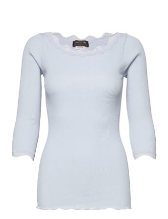 Organic T-Shirt Boat Neck W/Lace T-shirts & Tops Long-sleeved Blå Rosemunde