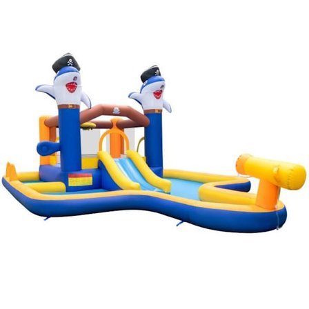 COSTWAY 7 in 1 Bouncy Castle-Water Slide Park lapsille, uima-allas ja vesitykki, nyrkkeilypeli, 578 x 408 x 250 cm