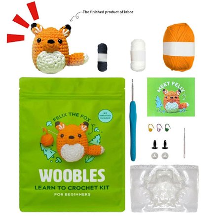 Woobles Opi Virkkaamaan -setti, Virkattu Pehmolelu DIY Virkkaussetti Aloittelijoille