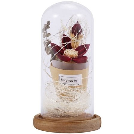 Skønheden og Udyret Anime Lily Blomst LED Lys Glas Kuppel Display Træ Base Bryllup Skrivebord Dekoration Miniature Figur Hot