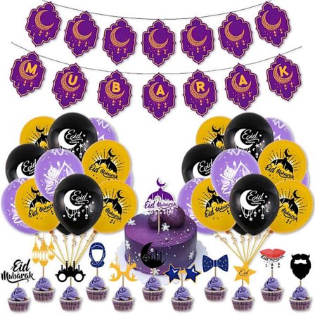 1 set Eid Mubarak Banderoller Girlang Latexballonger F F
