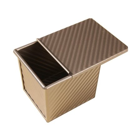 Brød Toast Box Form Guld Kulstof Stål Non Stick Ribbet Design Brødform med Låg til Ovnbagning L 11,6x10x11cm