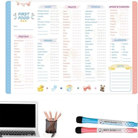 Första Maten Tracker - Återanvändbar Baby Första Maten Tracker | Baby Veckomatsedel