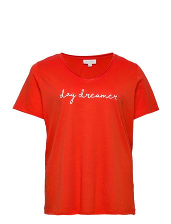 Carquote Ss V-Neck Reg Tee Jrs T-shirt Top Orange ONLY Carmakoma