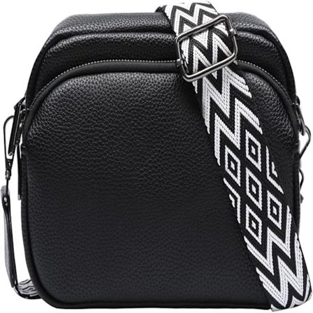 Håndtaske til kvinder PU Læder Skuldertaske Med Lynlås Justerbar Rem Lille Crossbody Taske Sort