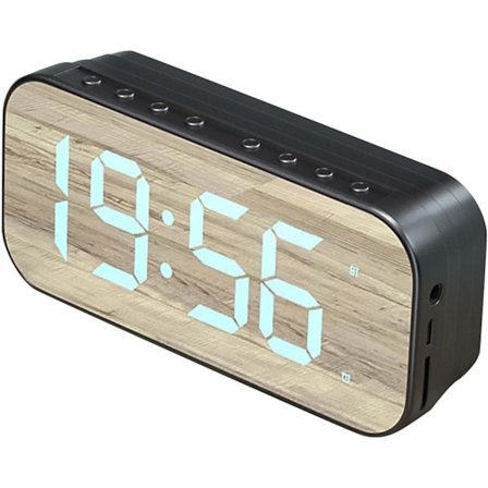 LED Spejl Vækkeur, Digital Højttaler Vækkeur, USB Opladning Digital Tidsvisning Skrivebord Trådløst Sengelampeur til Soveværelse Hjemmekontor Sort