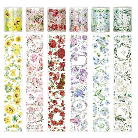 6 Ruller Blomstertape Washi-tape Gjennomsiktig Tape
