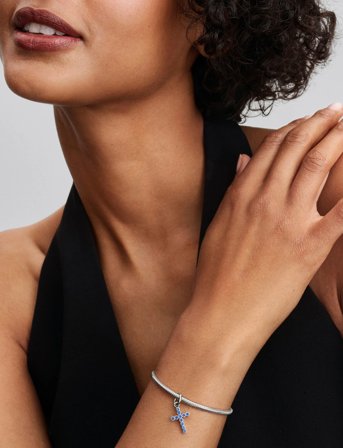 Pandora Cross Sterling Silver Dangle With Stellar Blue Crystal - Blue - ONE SIZE