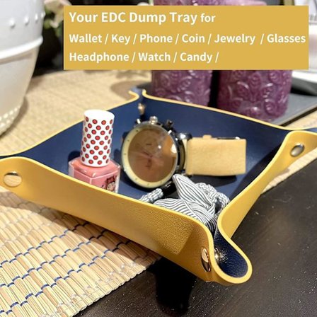 Læder Valet Bakke Til Mænd Kvinder, Lille Læder Catchall Bakke Skrivebordsarrangør