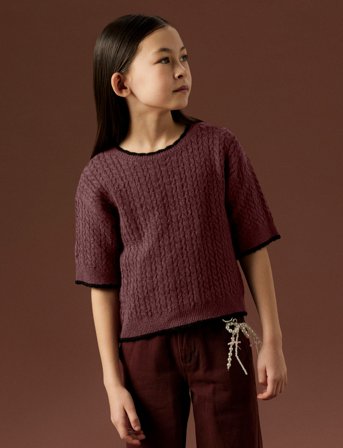 name it Nkfkiras Ss Knit - Burgundy - 134-140
