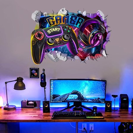 Stor 3D Spill Veggdekor, Spillkontroller, Skaler og Fest Veggkunstdekor, Videospill Joystick Veggklistremerke, Gutterom Klistremerke for Vegger, 