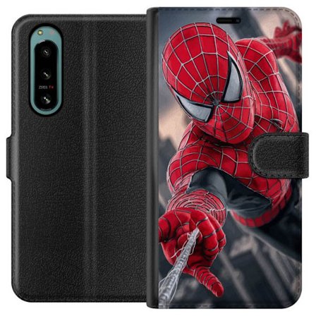 Yhteensopiva Lompakkokotelo Sony Sony Xperia 5 IV Dynaaminen Spider-Man-kuvaus toimintanäkökulmasta, supervoimien teema liikkeen energialla ja eloku