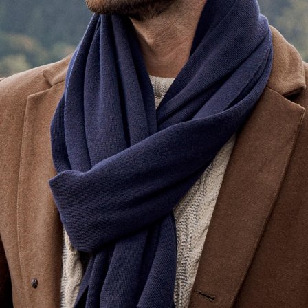Hiems | Sciarpa blu navy in cotone riciclato per uomini - Sciarpe invernali