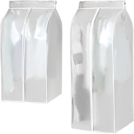 2 stk. Klær Støvpose, Garderobedeksel, Stor Støv og Møllsikre Beskyttende Deksel for Jakke, Frakk, Dress (Transparent-60 x 50 x 90cm + 60 x 50 x 120cm