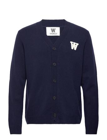 Leo Lambswool Cardigan Strikket Trøje Cardigan Navy Double A By Wood Wood
