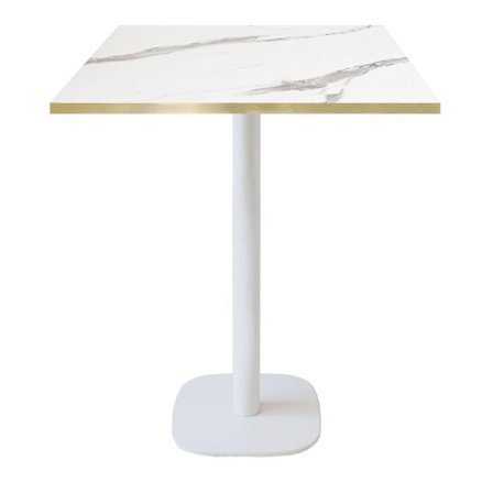 Barbord 70 x 70 cm - Rund modell vit marmorbänk med mässingskanter