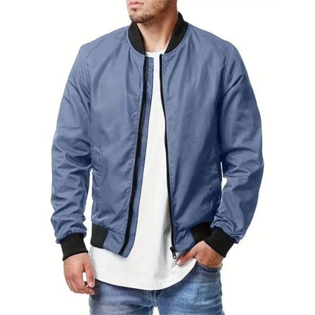Män Bomberjacka Långärmad Full Zip Casual Coat Stand Krage Ytterkläder med fickor peacock blue 2xl