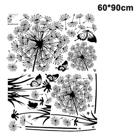 Väggklistermärke, svarta maskrosor och fjärilar som flyger i vinden väggdekaler, väggklistermärken väggmålningar för sovrum