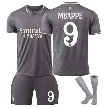 2425 Real Madrid Drak Grå Nr. 9 Mbappe Fotballdrakt Sett Nr. 9 Mbappe Nr. 9 Mbappe