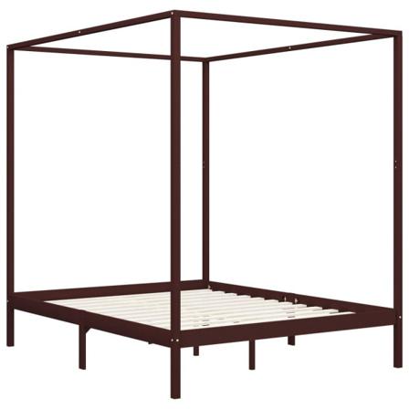 Vidaxl Sängram Himmelsäng Mörkbrun Massiv Furu 160x200 Cm Brun