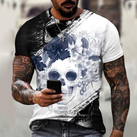 Män Skull Print Tops Kortärmad T-shirt