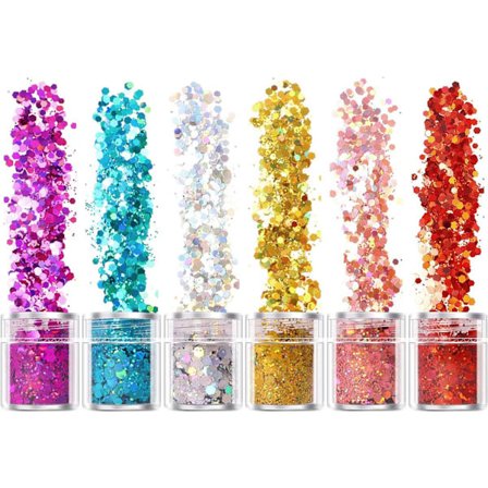 6 Farver Dekorativ Glitter, Harpiks Glitter, Ansigtsmakeup Glitter,